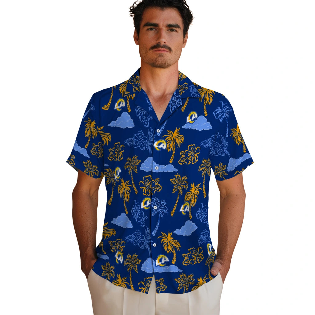 Los Angeles Rams Hawaiian Shirt - Palm And Clouds | Moonbestprint