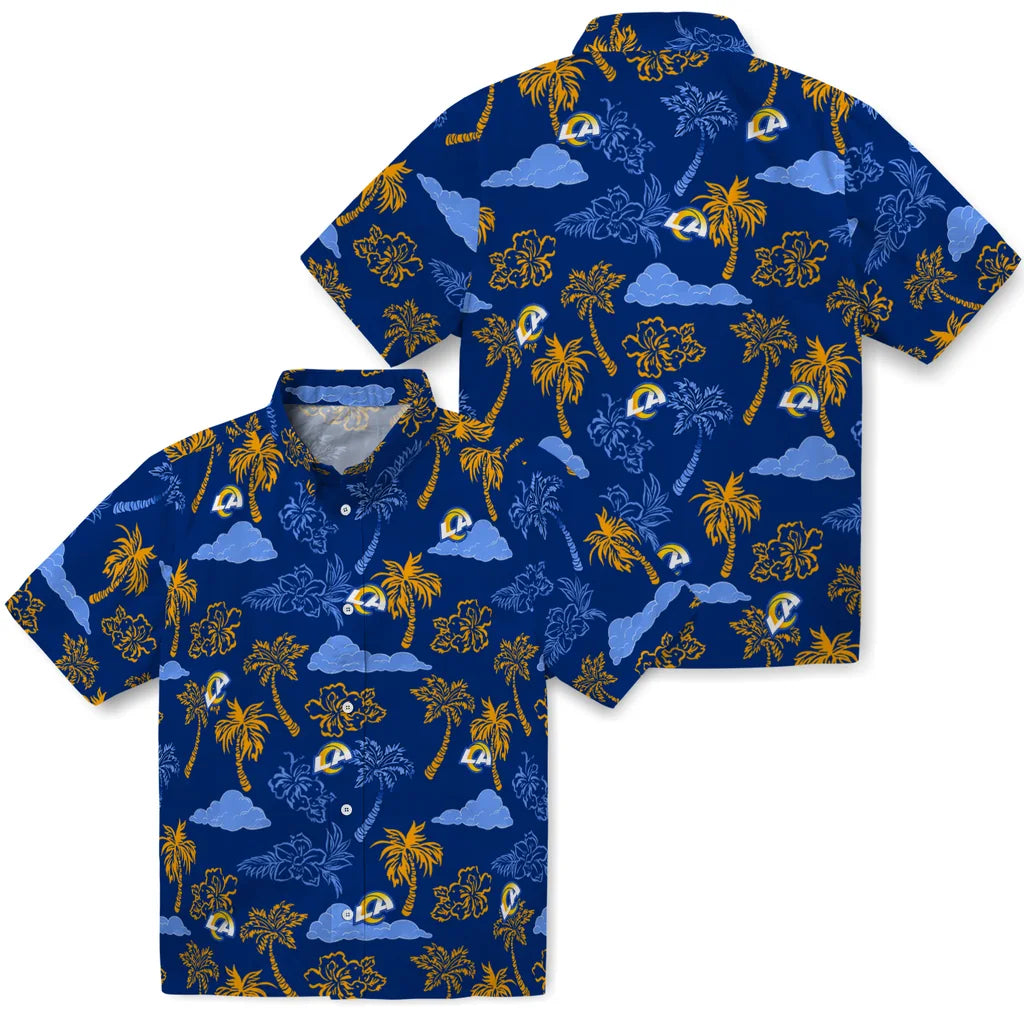 Los Angeles Rams Hawaiian Shirt - Palm And Clouds | Moonbestprint