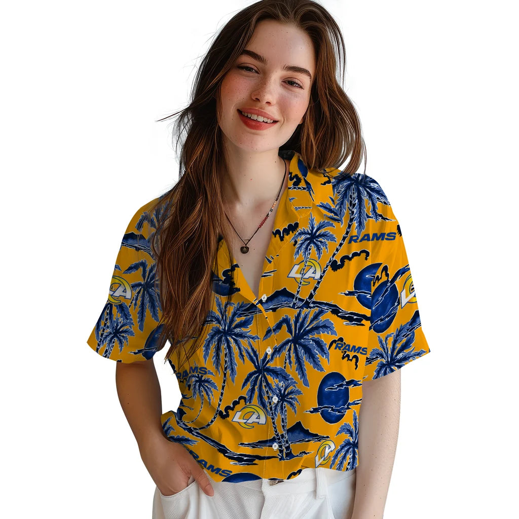 Los Angeles Rams Hawaiian Shirt - Palm Sunset | Moonbestprint