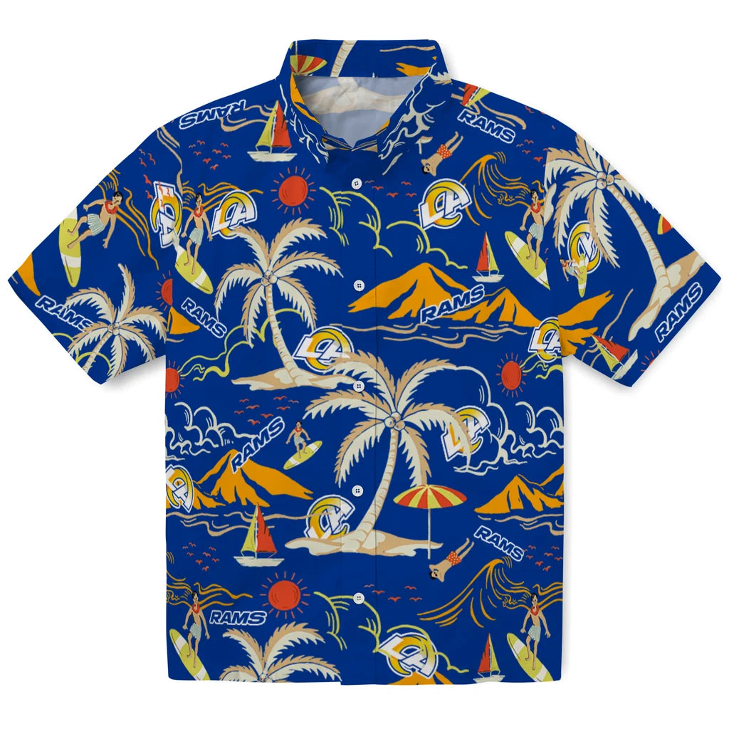 Los Angeles Rams Hawaiian Shirt - Palm Tree Island | Moonbestprint