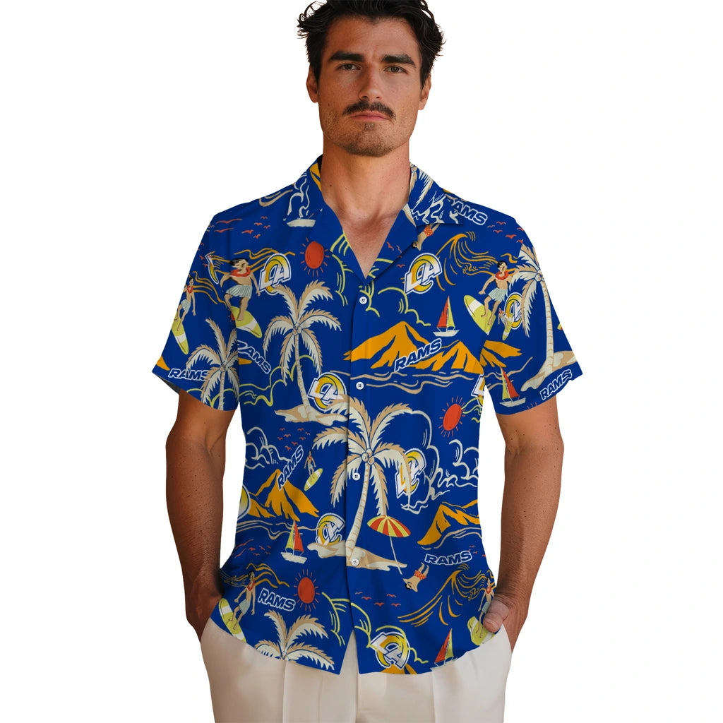 Los Angeles Rams Hawaiian Shirt - Palm Tree Island | Moonbestprint