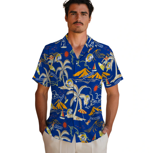 Los Angeles Rams Hawaiian Shirt - Palm Tree Island | Moonbestprint