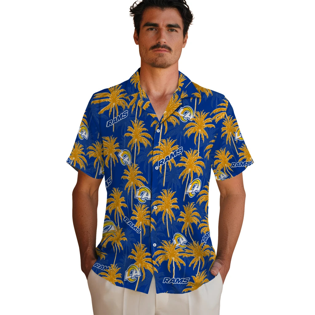 Los Angeles Rams Hawaiian Shirt - Palm Tree Motif | Moonbestprint