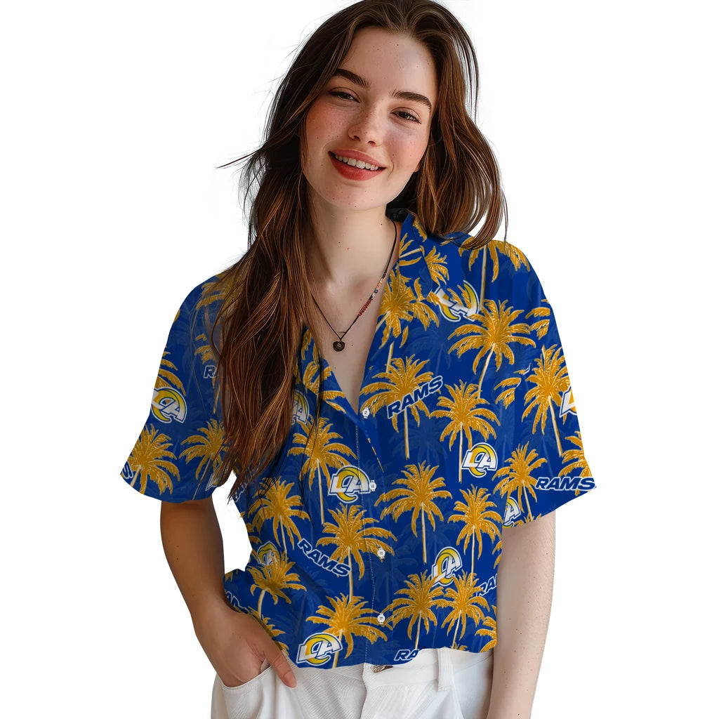 Los Angeles Rams Hawaiian Shirt - Palm Tree Motif | Moonbestprint