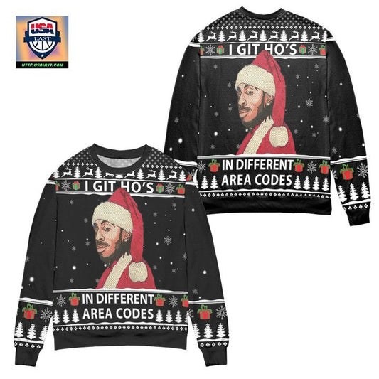 Ludacris I Got Hos In Different Area Codes Ugly Christmas Sweater ? Black ? Usalast