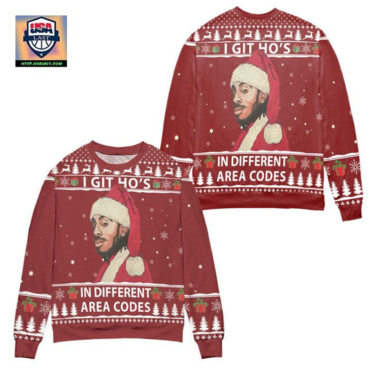 Ludacris I Got Hos In Different Area Codes Ugly Christmas Sweater ? Red ? Usalast