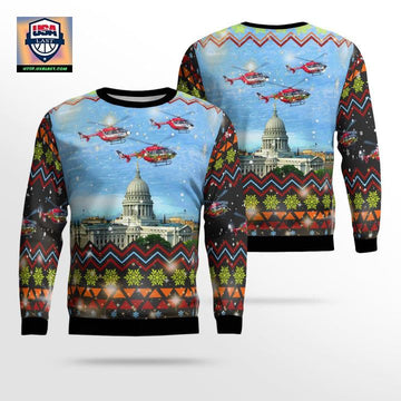 Madison Wisconsin UW Med Flight Eurocopter EC 145 Christmas Sweater 3D ? Usalast