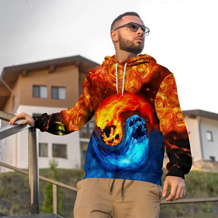 Magma Death Yinyang Skull 3D All Over Print Hoodie -Moonbestprint