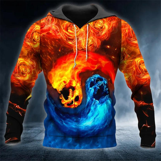 Magma Death Yinyang Skull 3D All Over Print Hoodie -Moonbestprint