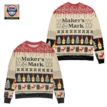 Makers Mark Bourbon Whisky Pine Tree Reindeer Ugly Christmas Sweater ? Usalast