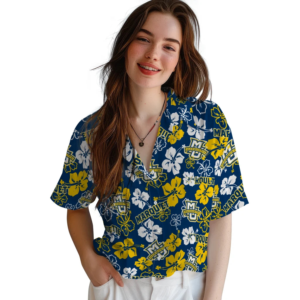 Marquette Golden Eagles Hibiscus Bloom Hawaiian Shirt – Moonbestprint