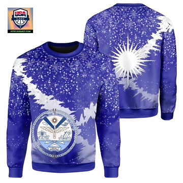 Marshall Islands Coat Of Arms Sweater ? Blue ? X Style ? J82 ? Usalast