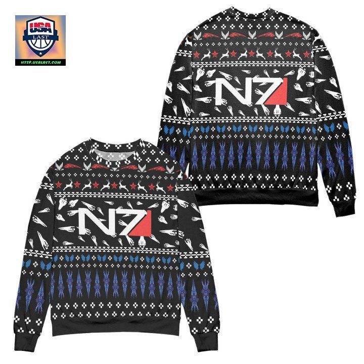 Mass Effect N7 Logo Reindeer Pattern Ugly Christmas Sweater ? Black ? Usalast