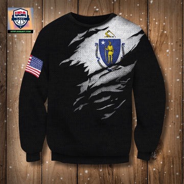 Massachusetts State Flag 3D Sweater Massachusetts Flag ? American Flag Pride Gift For Him ? Usalast