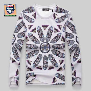 Mens Slim Fit Compass Printing O-Neck Sweater Sh4118 ? Usalast