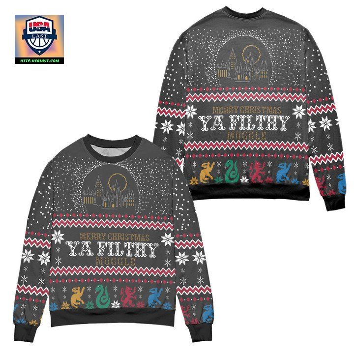 Merry Christmas Ya Filthy Muggle Hogwarts Harry Potter Ugly Christmas Sweater ? Black ? Usalast