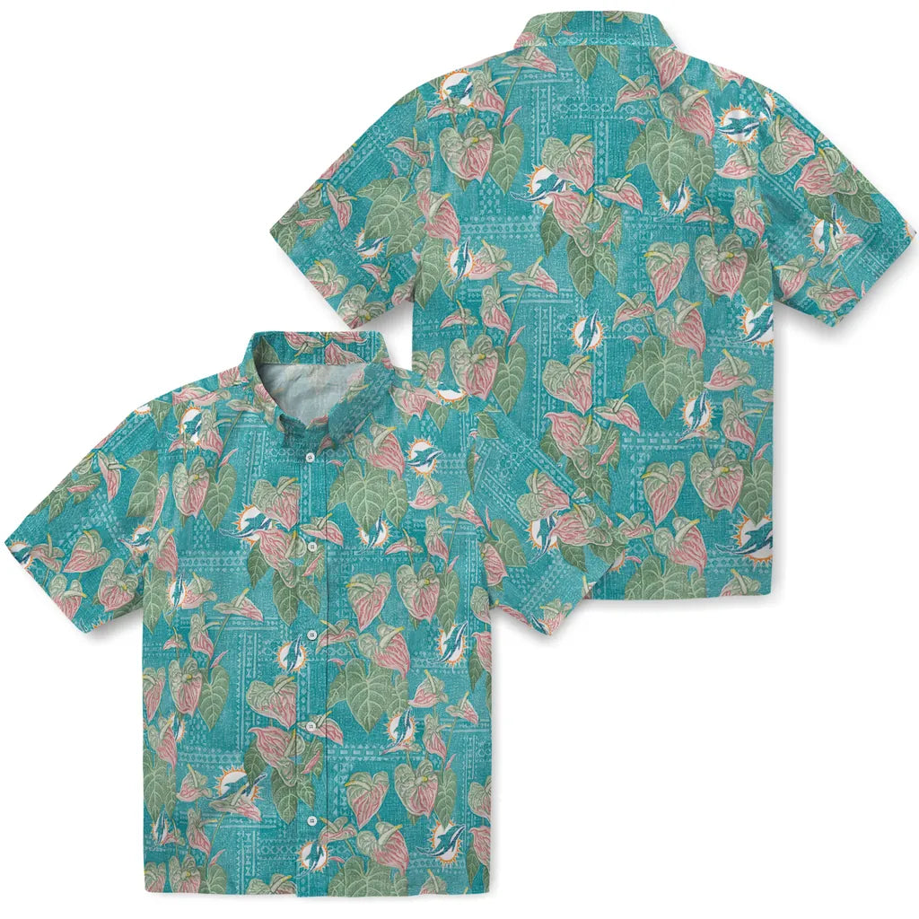 Miami Dolphins Hawaiian Shirt - Anthurium Overlay | Moonbestprint