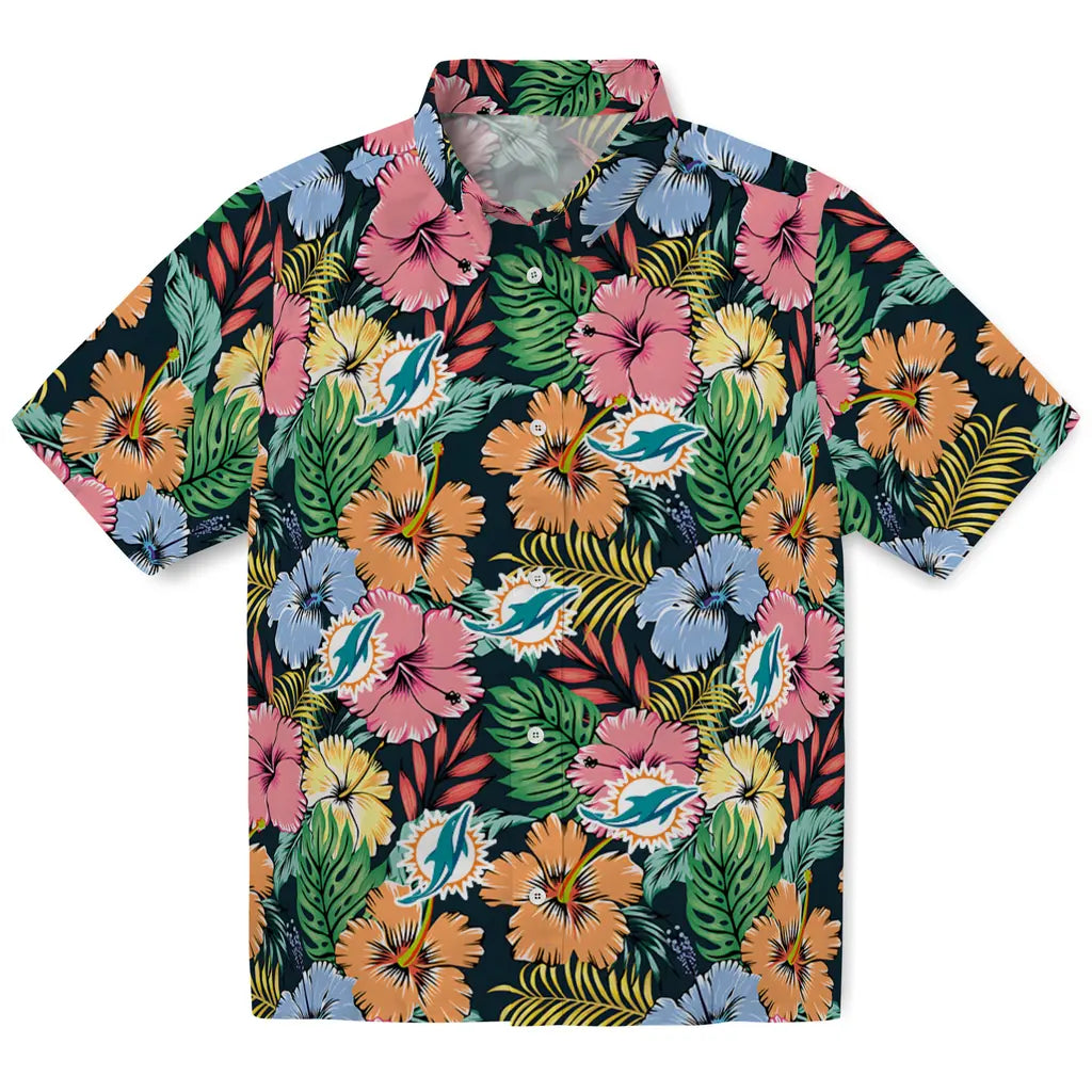Miami Dolphins Hawaiian Shirt - Brilliant Hibiscus Garden | Moonbestprint