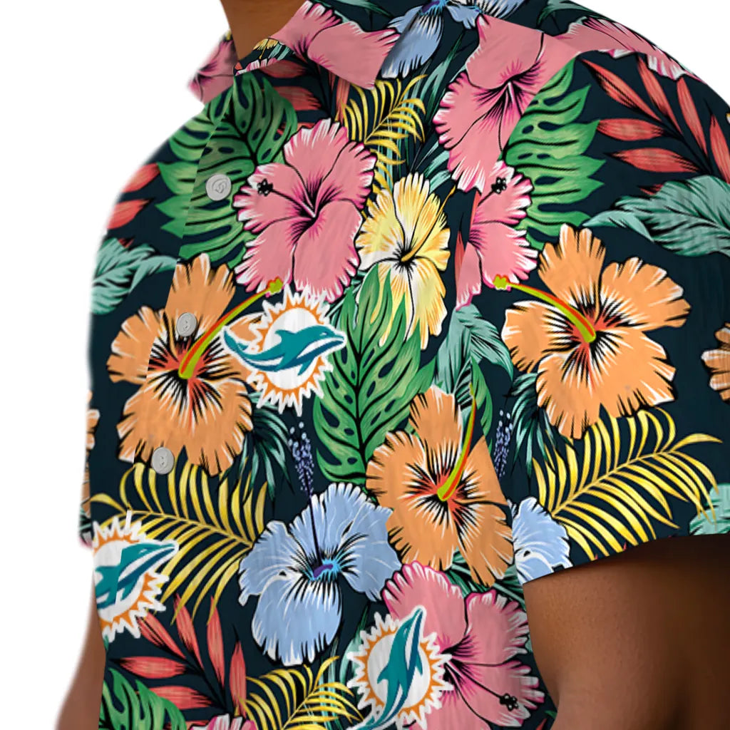 Miami Dolphins Hawaiian Shirt - Brilliant Hibiscus Garden | Moonbestprint