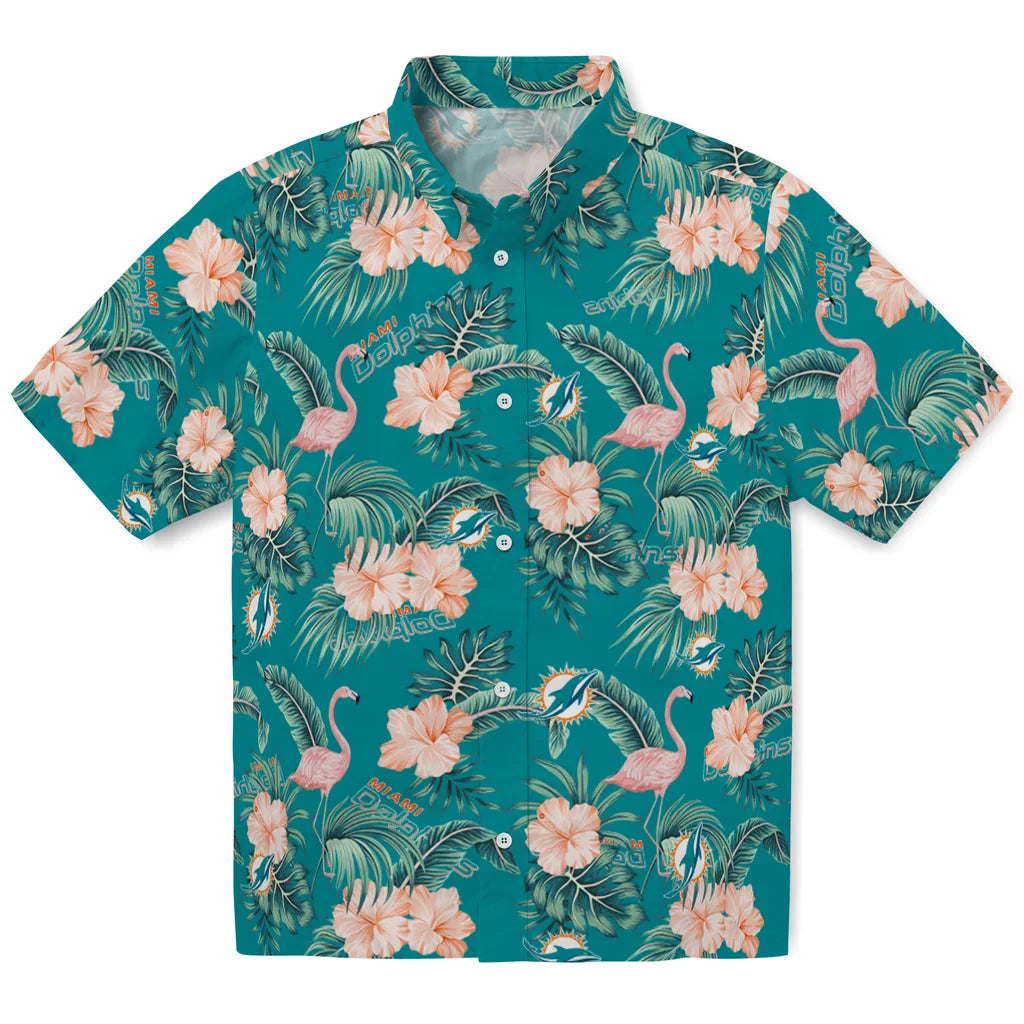 Miami Dolphins Hawaiian Shirt - Flamingo and Hibiscus | Moonbestprint
