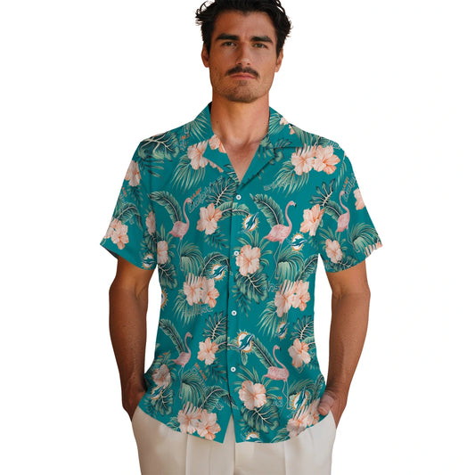 Miami Dolphins Hawaiian Shirt - Flamingo and Hibiscus | Moonbestprint