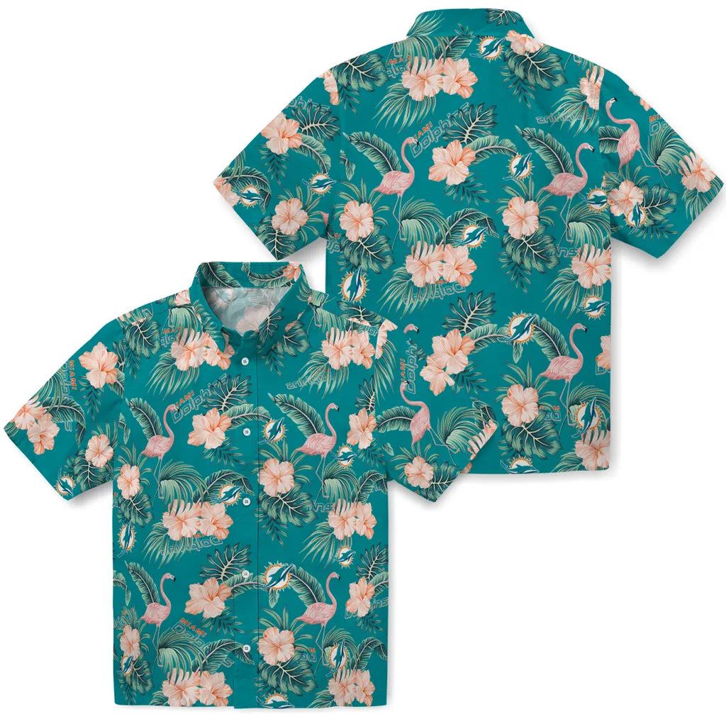 Miami Dolphins Hawaiian Shirt - Flamingo and Hibiscus | Moonbestprint