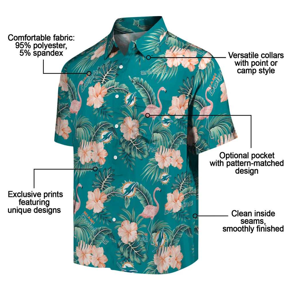Miami Dolphins Hawaiian Shirt - Flamingo and Hibiscus | Moonbestprint