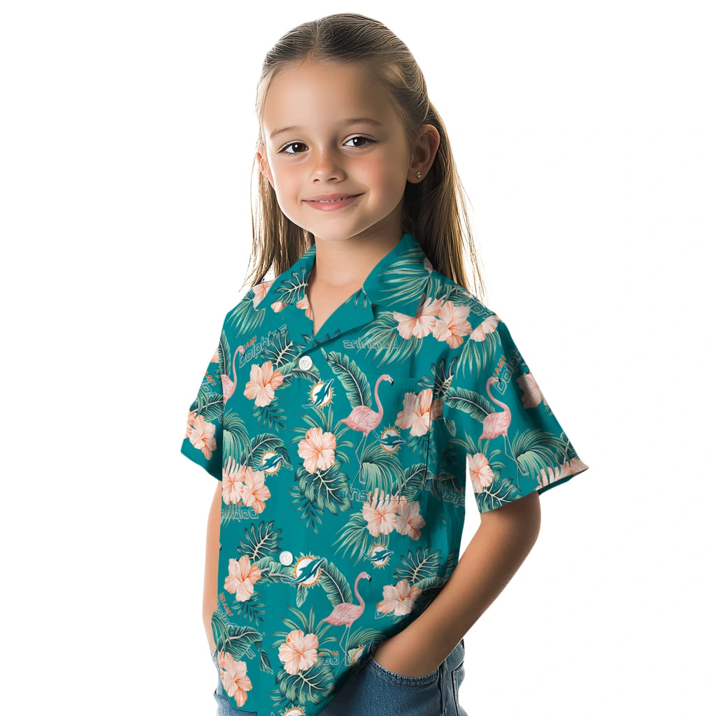 Miami Dolphins Hawaiian Shirt - Flamingo and Hibiscus | Moonbestprint