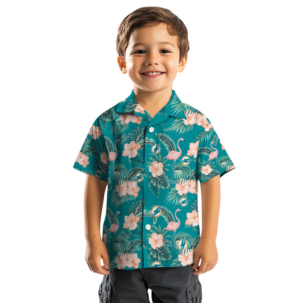 Miami Dolphins Hawaiian Shirt - Flamingo and Hibiscus | Moonbestprint