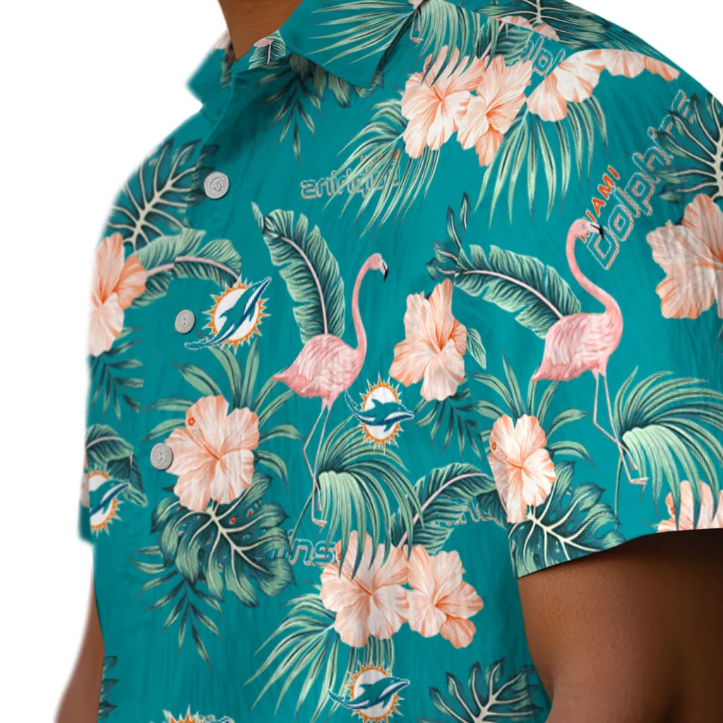 Miami Dolphins Hawaiian Shirt - Flamingo and Hibiscus | Moonbestprint