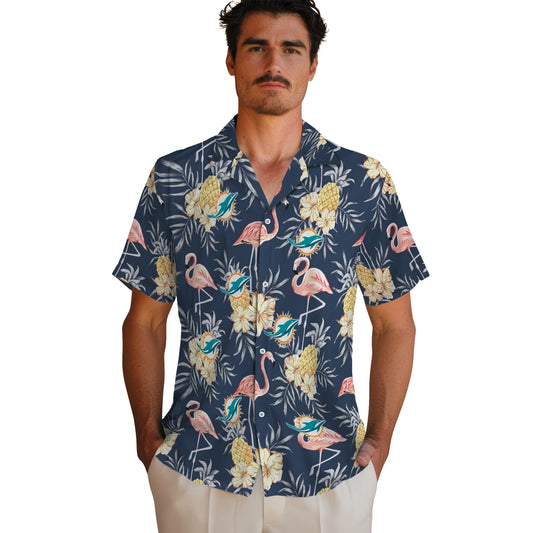 Miami Dolphins Hawaiian Shirt - Flamingo Hibiscus | Moonbestprint