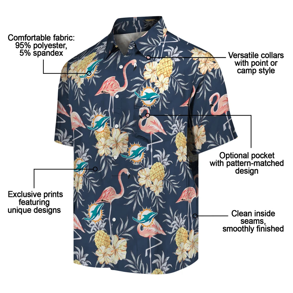 Miami Dolphins Hawaiian Shirt - Flamingo Hibiscus | Moonbestprint