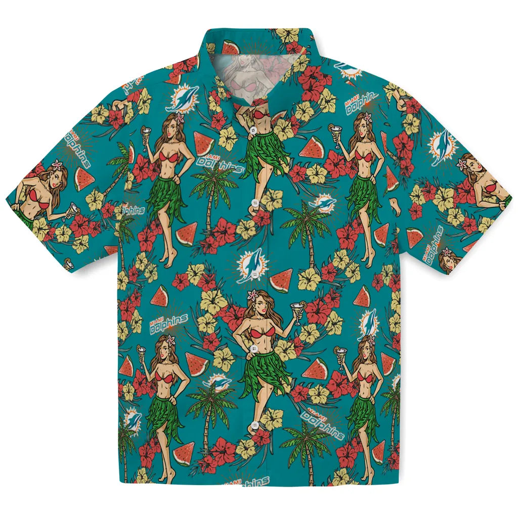 Miami Dolphins Hawaiian Shirt - Hawaiian Girls Design | Moonbestprint