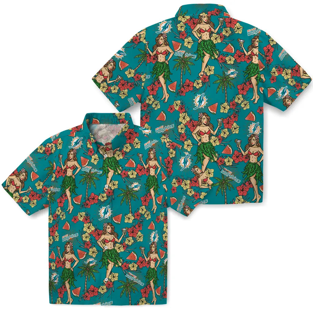 Miami Dolphins Hawaiian Shirt - Hawaiian Girls Design | Moonbestprint