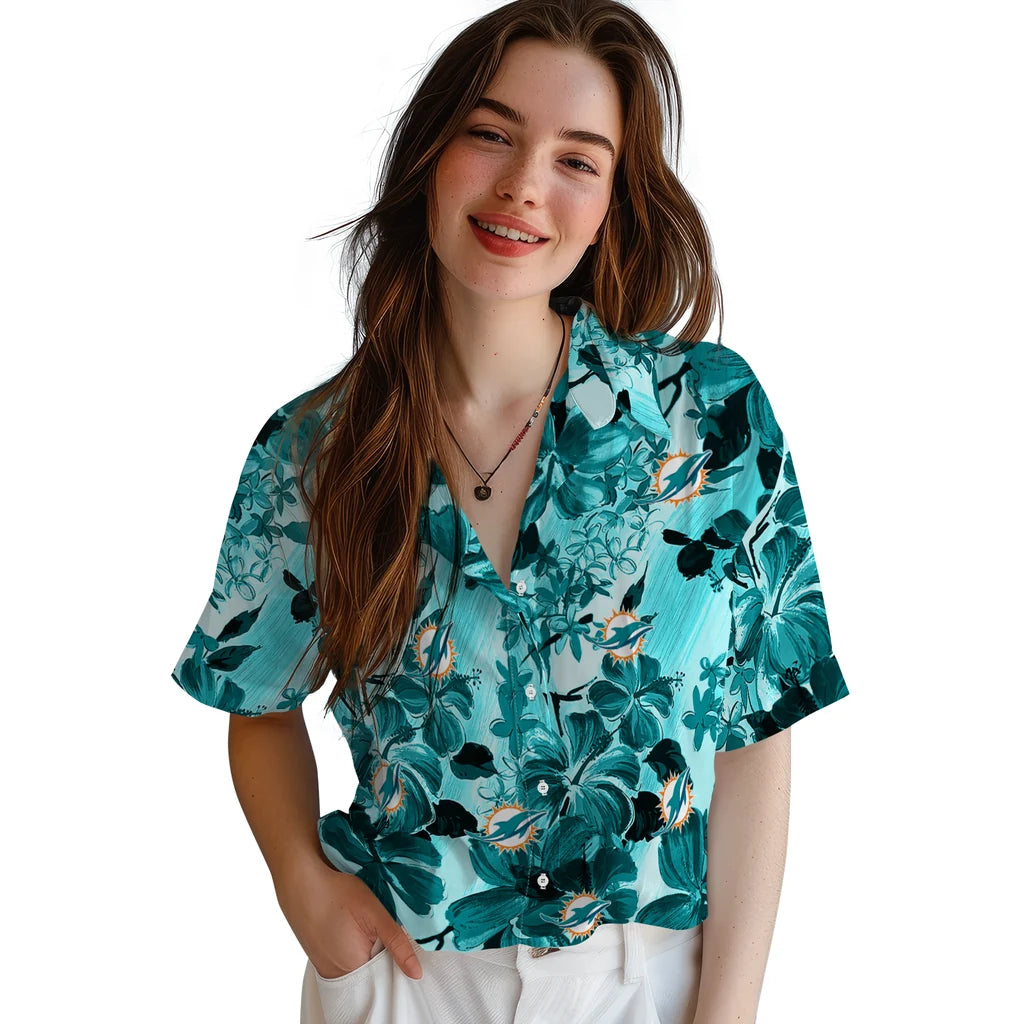 Miami Dolphins Hawaiian Shirt - Hibiscus Arrangement | Moonbestprint