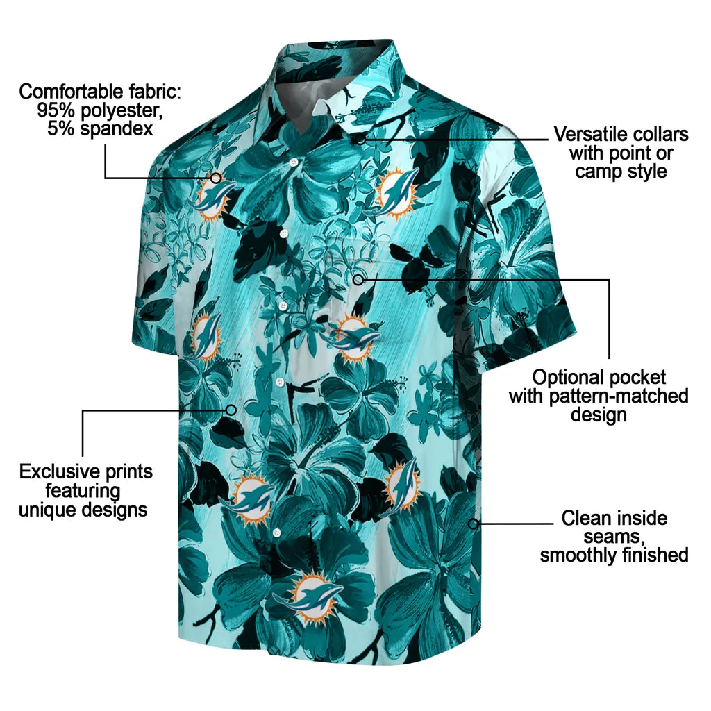 Miami Dolphins Hawaiian Shirt - Hibiscus Arrangement | Moonbestprint
