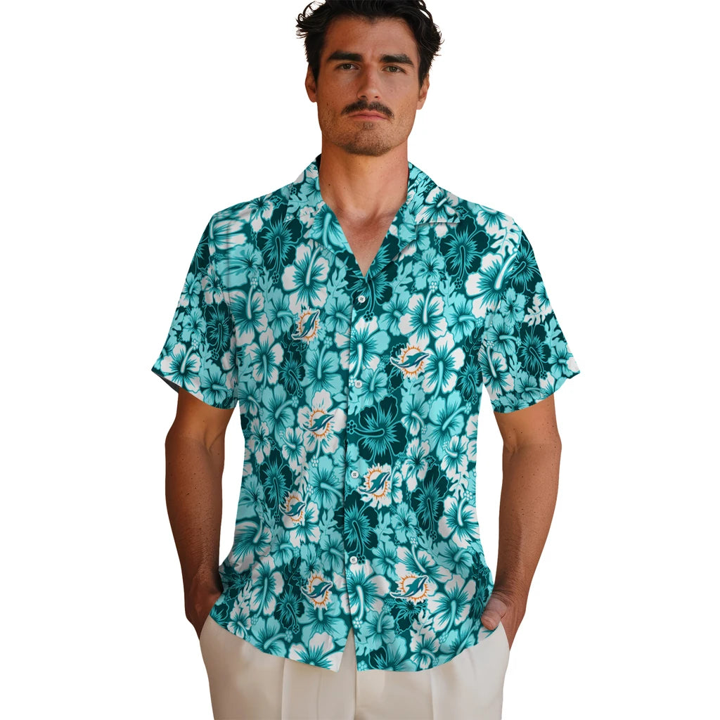 Miami Dolphins Hawaiian Shirt - Hibiscus Blooms | Moonbestprint