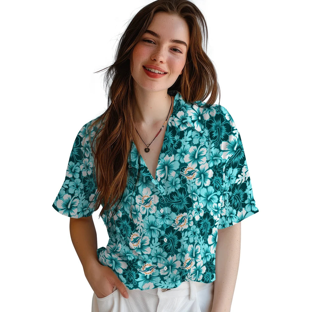 Miami Dolphins Hawaiian Shirt - Hibiscus Blooms | Moonbestprint