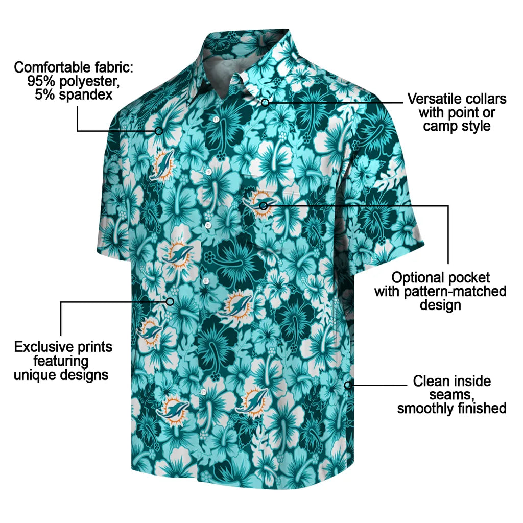 Miami Dolphins Hawaiian Shirt - Hibiscus Blooms | Moonbestprint
