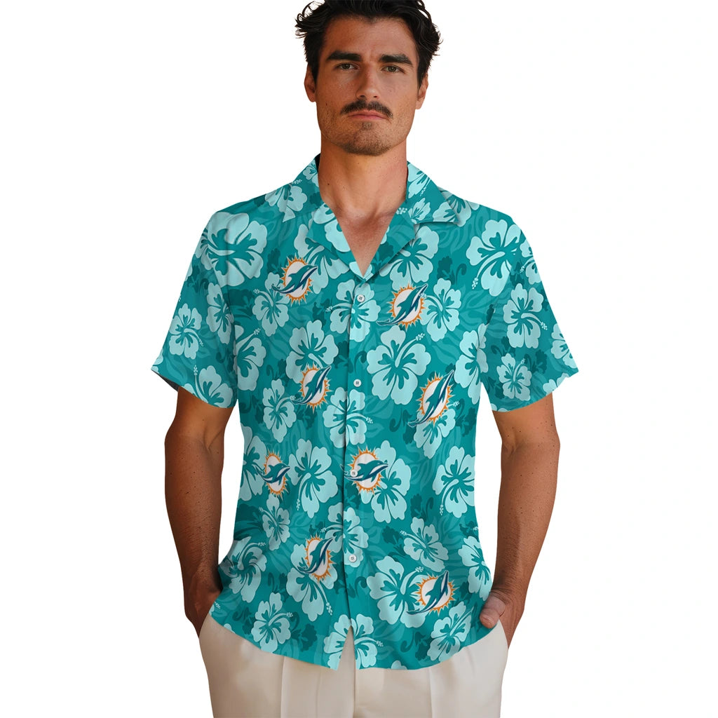 Miami Dolphins Hawaiian Shirt - Hibiscus Cluster | Moonbestprint