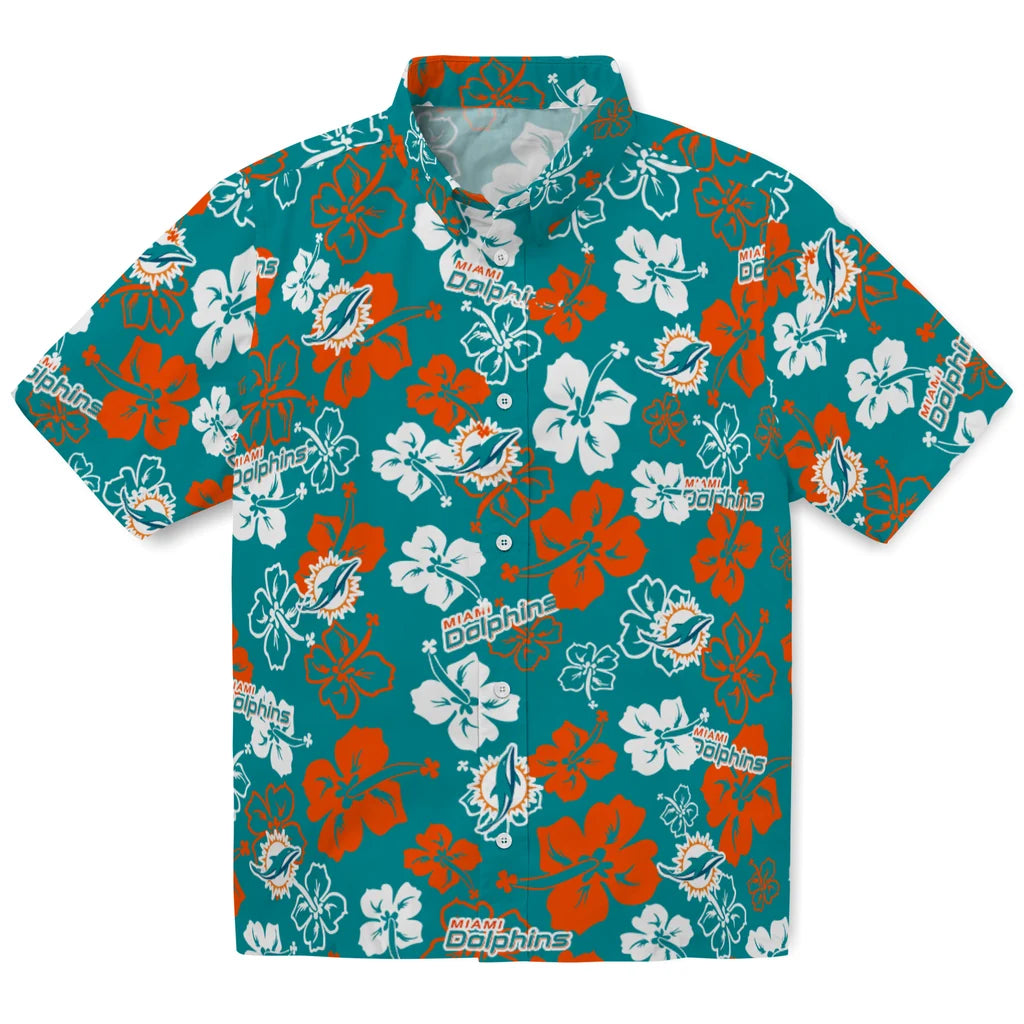 Miami Dolphins Hawaiian Shirt - Hibiscus Flower Design | Moonbestprint