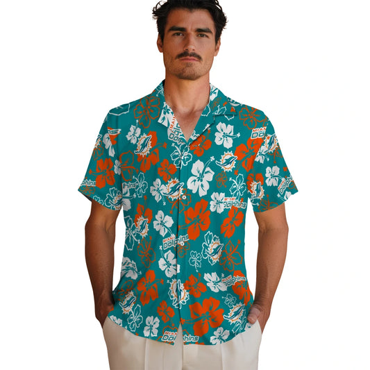 Miami Dolphins Hawaiian Shirt - Hibiscus Flower Design | Moonbestprint