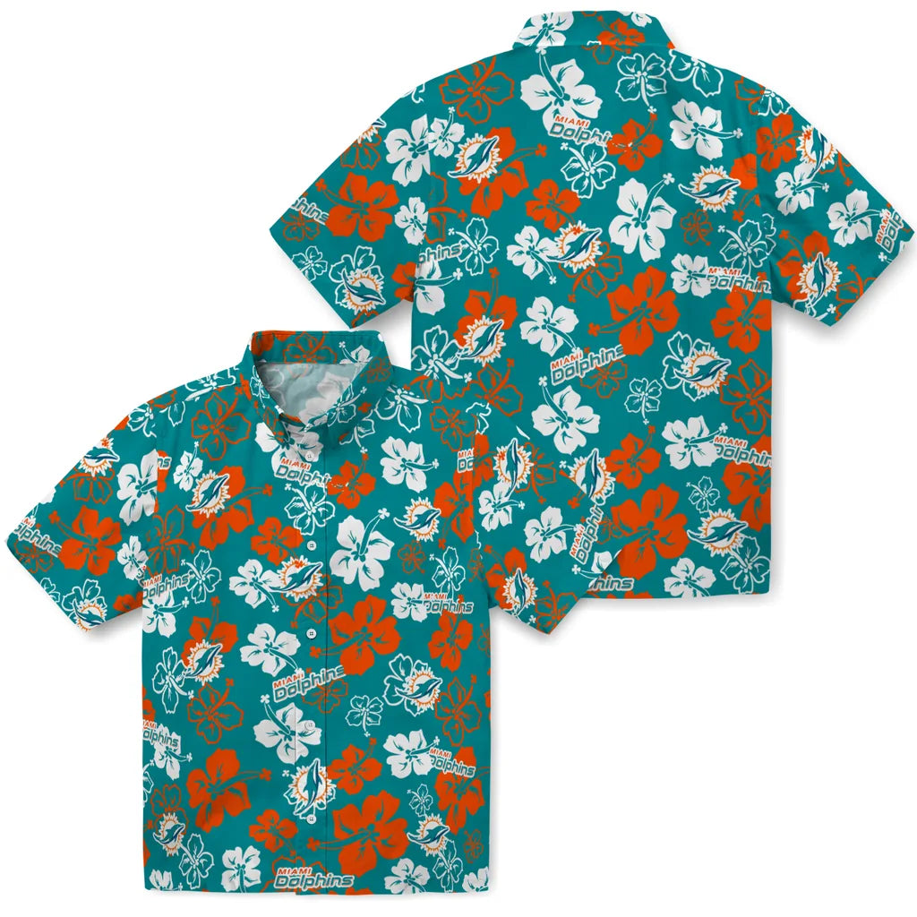 Miami Dolphins Hawaiian Shirt - Hibiscus Flower Design | Moonbestprint