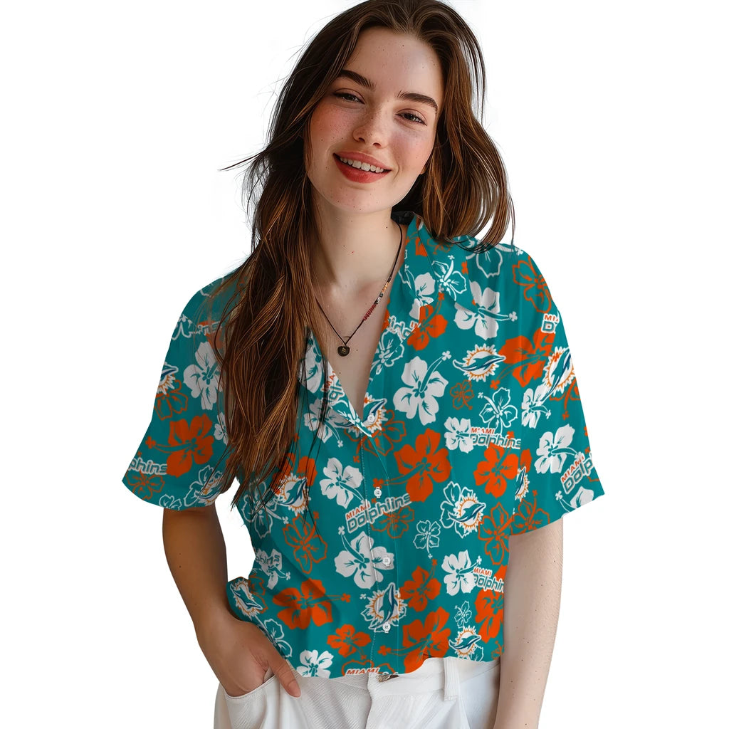 Miami Dolphins Hawaiian Shirt - Hibiscus Flower Design | Moonbestprint