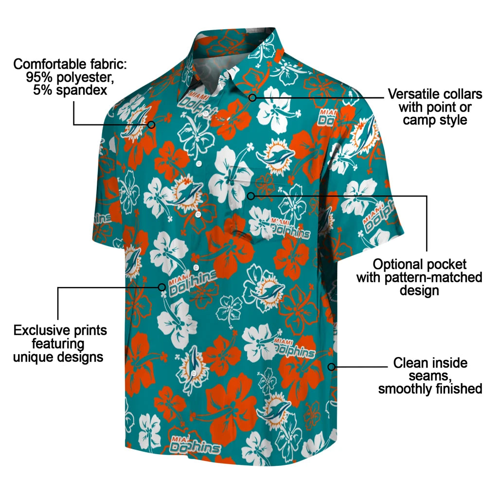 Miami Dolphins Hawaiian Shirt - Hibiscus Flower Design | Moonbestprint