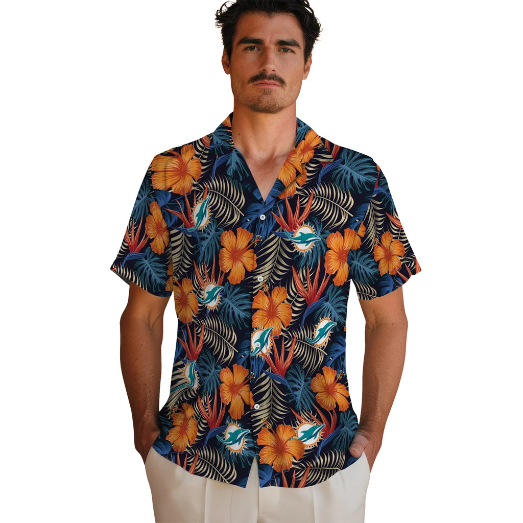 Miami Dolphins Hawaiian Shirt - Hibiscus Foliage | Moonbestprint
