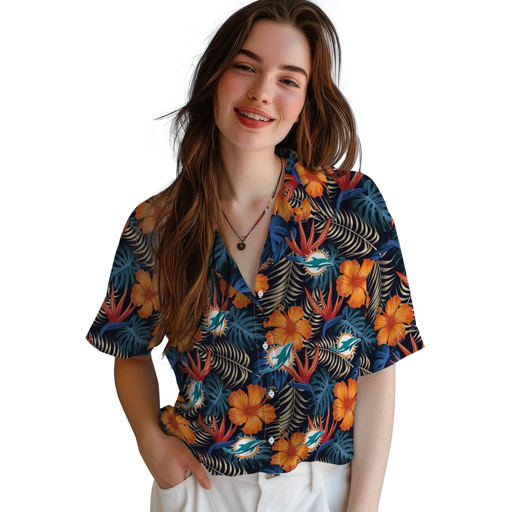 Miami Dolphins Hawaiian Shirt - Hibiscus Foliage | Moonbestprint