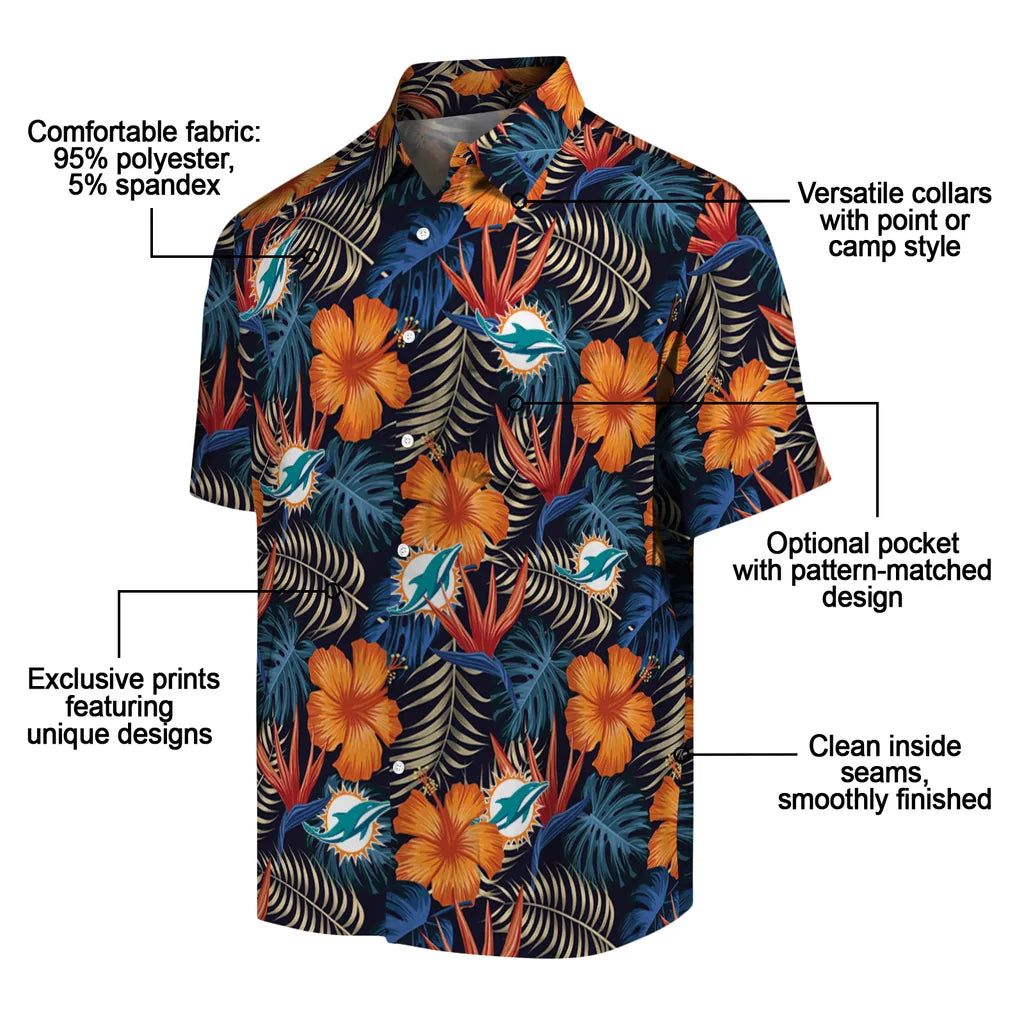 Miami Dolphins Hawaiian Shirt - Hibiscus Foliage | Moonbestprint