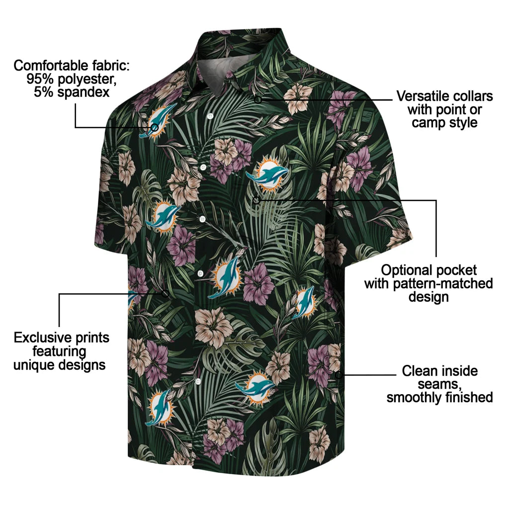 Miami Dolphins Hawaiian Shirt - Hibiscus Leaves Pattern | Moonbestprint