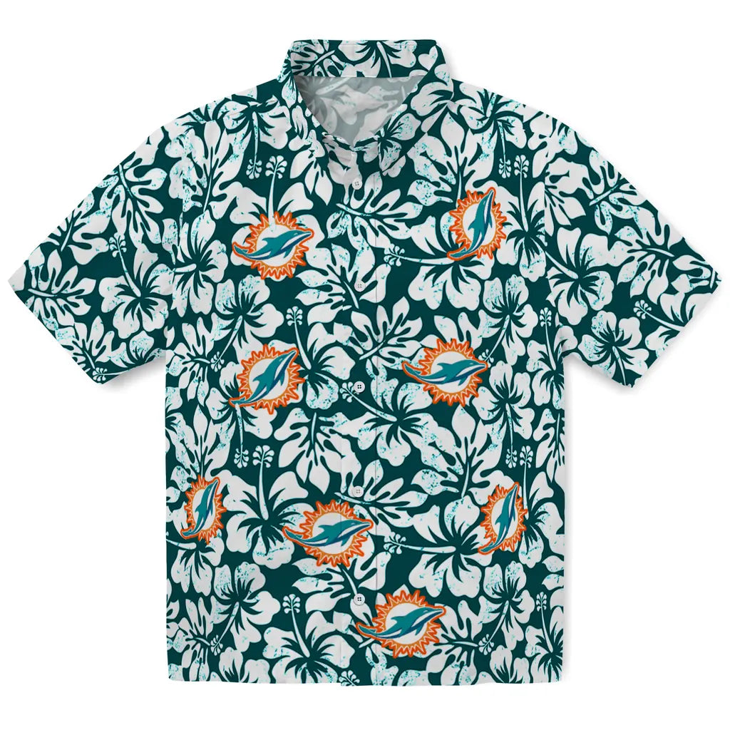 Miami Dolphins Hawaiian Shirt - Hibiscus Motif | Moonbestprint